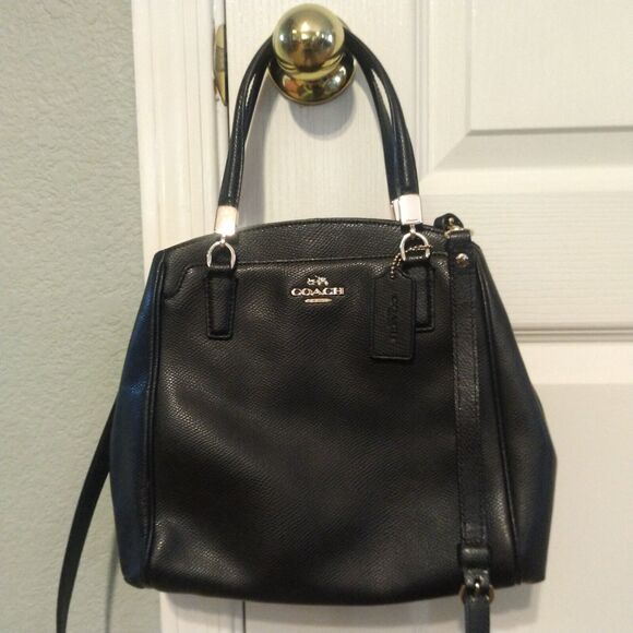 Coach Minetta Crossgrain Leather Black Satchel Crossbody Bag Handbag F34663 - Picture 1 of 14